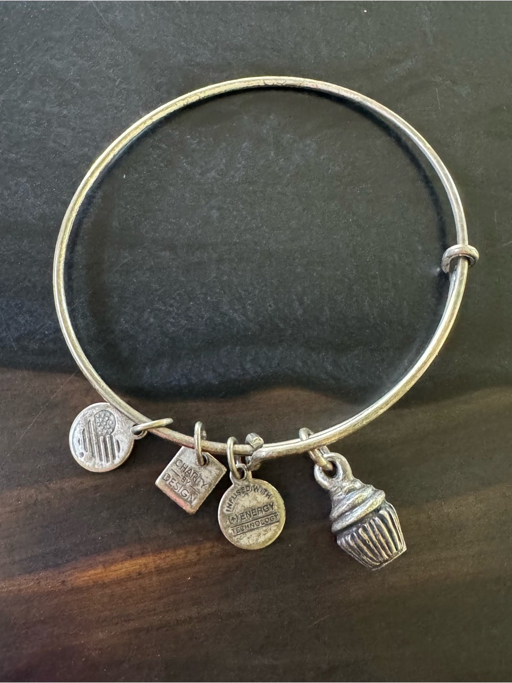 Alex & Ani Silver-Tone Charm Bangle Bracelet with Cupcake Charm